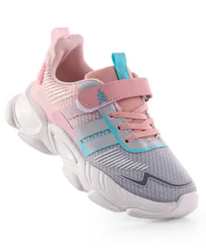 Pine Kids Velcro Closure Sneakers Shoes - Light Grey & Pink