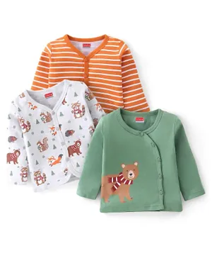 Babyhug Cotton Knit Full Sleeves Front Open Vest Bear Print Pack of 3  - Multicolour