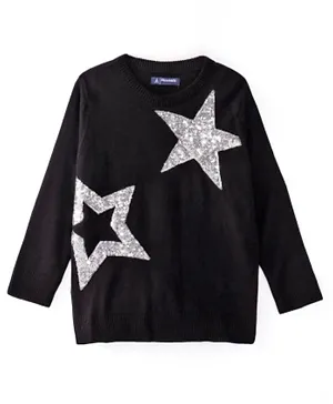 Pine Kids Full Sleeves Fine Knit Star Sequined Sweater - Black