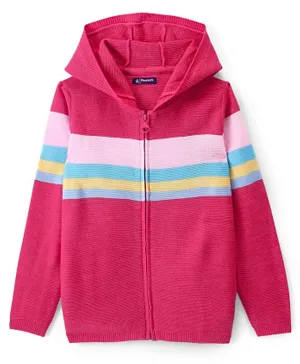 Pine Kids Full Sleeves Front Open Zipper Hooded Sweater Striped - Multicolor