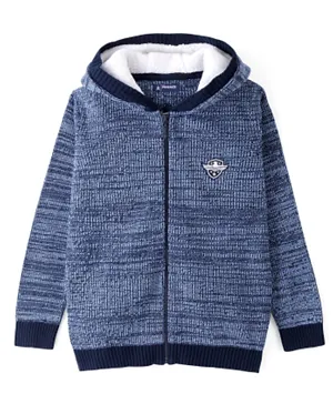 Pine Kids Full Sleeves Front Open Zipper Sweater With Hood - Navy Blue
