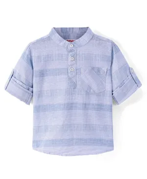 Babyhug Cotton Full Sleeves Mandarin Collared Striped Kurta Shirt - Blue