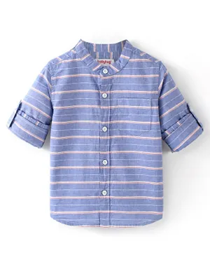 بيبي هاغ قميص مخطط بأكمام طويلة من القطن 100% - أزرق