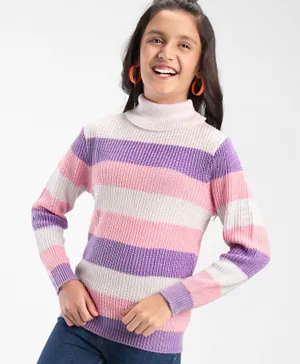 Pine Kids Full Sleeves Striped Turtle Neck Sweater - Multicolor