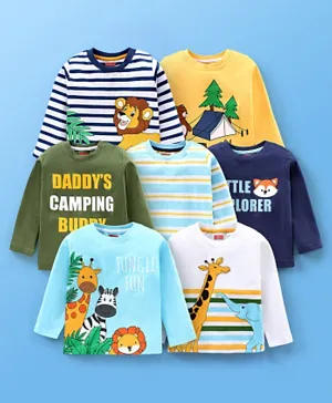 Babyhug Cotton Knit Full Sleeves T-Shirt wiith Graphics Pack of 7 - Green Blue & Yellow