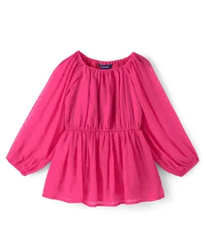 Pine Kids Full Sleeves Self Structure Solid Peplum Style Top - Fuchsia