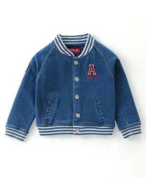 Babyhug 100% Cotton Full Sleeves  Denim Jackets With Pockets & Text Embroidered - Blue