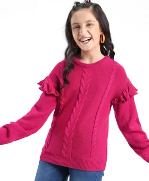 Pine Kids Full Sleeves Ruffle Detailing Sweater - Fuchsia