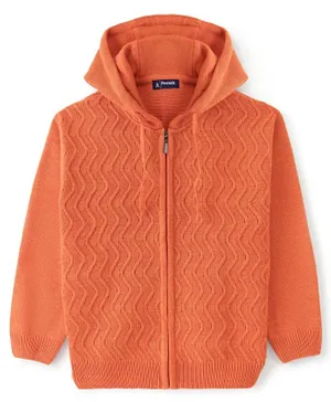 Pine Kids Full Sleeves Front Open Zipper with Hood Sweater - Orange
