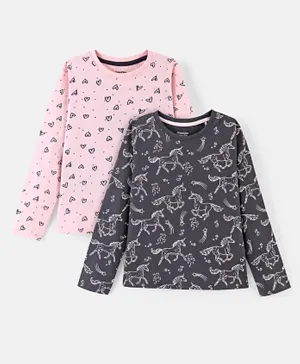 Primo Gino 100% Cotton T-Shirts Unicorn & Hearts Print Pack Of 2 - Grey & Pink