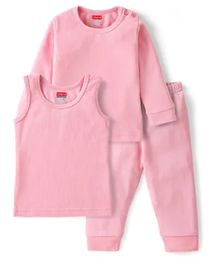 Babyhug Cotton Full Sleeves Thermal Wear Pullover Vest & Pant Set - Pink