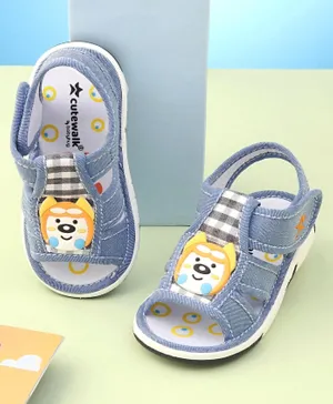 Cute Walk by Babyhug Velcro Closure Bear Print Musical Sandals - Denim Blue