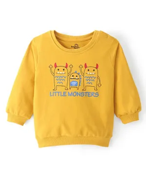 Doodle Poodle 100% Cotton Looper Knit Full Sleeves Sweatshirt Monster Print - Mustard