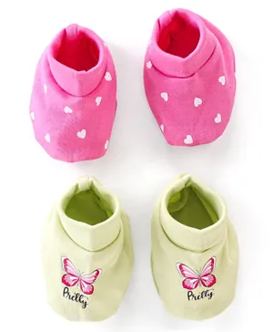 Doodle Poodle 100% Cotton Heart Printed Booties Pack of 2 - Pink & Green