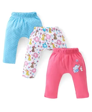 Babyhug Cotton Knit Full Length Elephant Printed Diaper Pants Pack of 3 - Multicolor