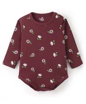 Doodle Poodle 100% Cotton Single Jersey Knit Full Sleeves Onesie Flower Print - Maroon