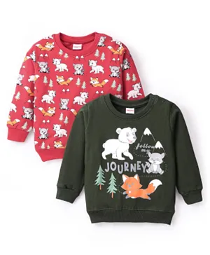 Babyhug Cotton Knit Full Sleeves Sweatshirts With Wild Animals Graphics Pack Of 2 - Multicolor