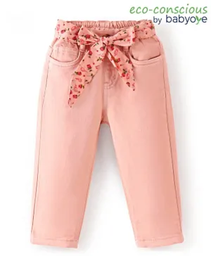 Babyoye Full Length Jeans with Bow Applique - Pink