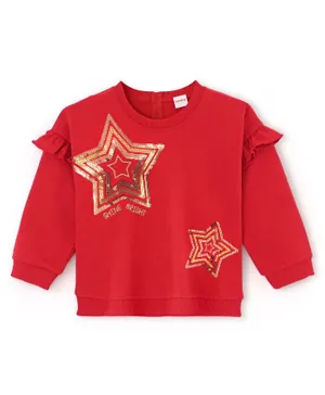 Babyhug Cotton Knit Full Sleeves Sweatshirt with Sequins & Frill Detailing - Red