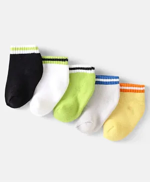 Honeyhap 5 Pack Ankle Length Cushioned Terry Socks With Anti-Bacterial Finish - Multicolor