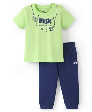 Doodle Poodle 100% Cotton Single Jersey Half Sleeves T-Shirt & Lounge Pant Text Print - Green & Blue