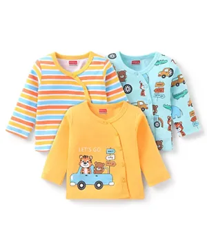 Babyhug 3 Pack 100% Cotton Knit Full Sleeves Bear & Tiger  Printed Vests - Multicolour