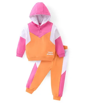 Babyhug 100% Cotton Knit Full Sleeves Hoodie & Lounge Pants Set With Text Print - Multicolor