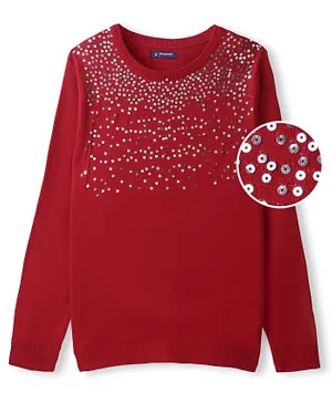 Pine Kids  Full Sleeves Sequin Chest Embroidery Pullover - Red