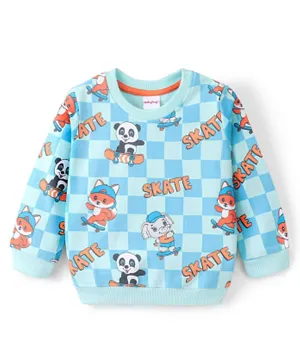 Babyhug Cotton Knit Full Sleeves Panda & Forx Graphics Sweatshirt - Blue