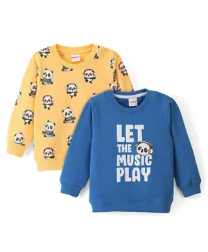 Babyhug Cotton Knit Full Sleeves Panda & Text Graphics Sweatshirts Pack of 2 - Blue & Yellow