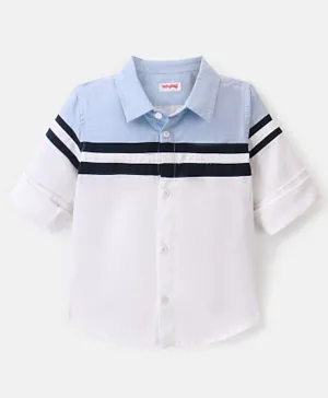 Babyhug 100% Cotton Knit Full Sleeve Shirt Solid Colour - Blue & White