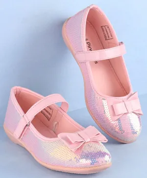 Pine Kids Ballerinas with Velcro Closure & Bow Applique - Pink