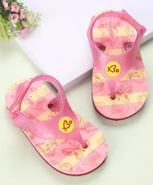 Babyoye Velcro CLosure Flip Flops Butterfly Print - Pink