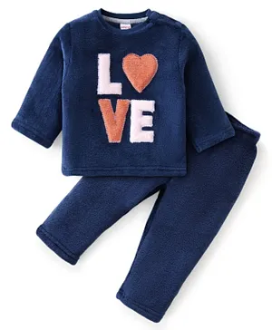 Babyhug 100% Cotton Full Sleeves Winter Wear Suit With Text Embroidery - Navy Blue