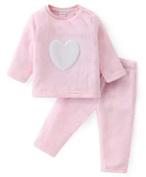 Babyhug 100% Cotton Full Sleeves Winter Wear Suits Heart Print - Pink