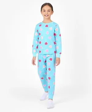 Primo Gino 100 % Cotton Full Length All Over Printed Pyjama Set - Blue