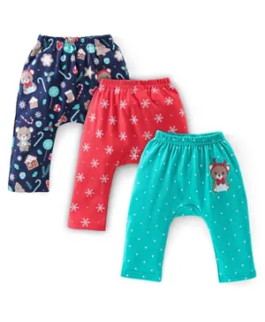 Babyhug Single Jersey Cotton Knit Full Length Diaper Pants Polka Dot Print Pack of 3 - Blue Red & Green