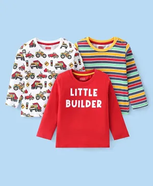 Babyhug 100% Cotton Knit Full Sleeves Tee With Car Graphics Pack of 3 - Multicolour