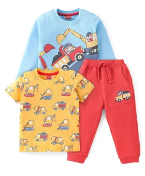 Babyhug 100% Cotton Knit Full Sleeves T-Shirt With Tee & Lounge Pants - Multi Color