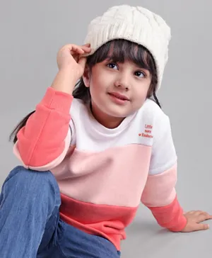 Babyoye 100% Cotton Full Sleeves Sweatshirt With Cut & Sew Pattern - Pink White & Red