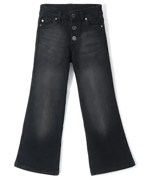 Pine Kids Denim Woven Full Length Bell Bottom Washed Jeans - Black
