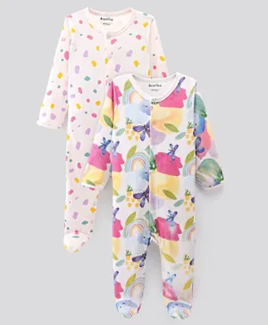 Bonfino 100% Cotton Knit Full Sleeves Sleep Suit Rainbow Print Pack of 2 - Ivory