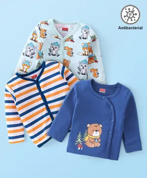 Babyhug 100% Cotton Full Sleeves Antibacterial Vest Bear Printed & Striped Pack of 3 - Multicolor
