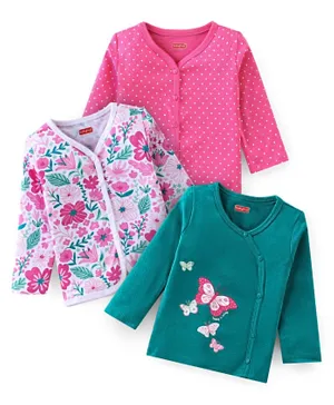 Babyhug 3 Pack 100% Cotton Knit Full Sleeves Floral  Printed Vests - Multicolour