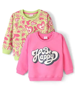 Babyhug Cotton Knit Full Sleeves Sweatshirt With Heart & Text Graphics Pack Of 2 - Pink