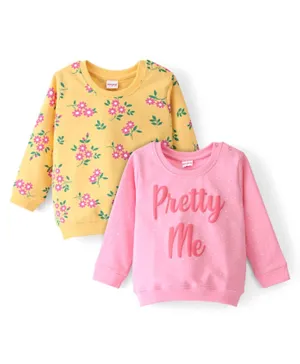 Babyhug Cotton Knit Full Sleeves Sweatshirts With Floral & Text Graphics Pack Of 2 - Multicolor