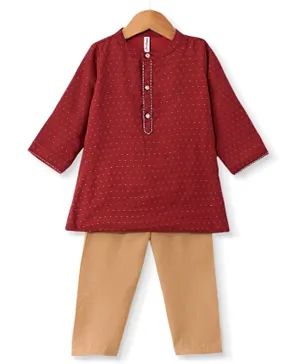 Babyhug Full Sleeves Chanderi Butti Design Kurta Pajama Set - Red