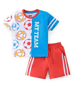 Babyhug Cotton Knit Half Sleeves T-Shirt & Shorts Set Football Print - Multicolour
