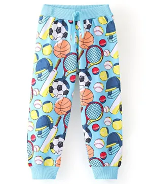 Babyhug Cotton Knit Full Length Lounge Pants Football Printed - Blue