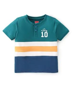 Babyhug 100% Cotton Knit Half Sleeves Cut & Sew T- Shirt With Text Print- Teal Blue